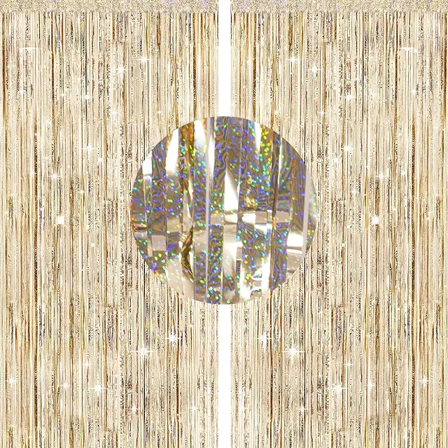 G2PLUS Glitzer Lamettavorhänge Champagner Gold - 2 Stück Party Deko