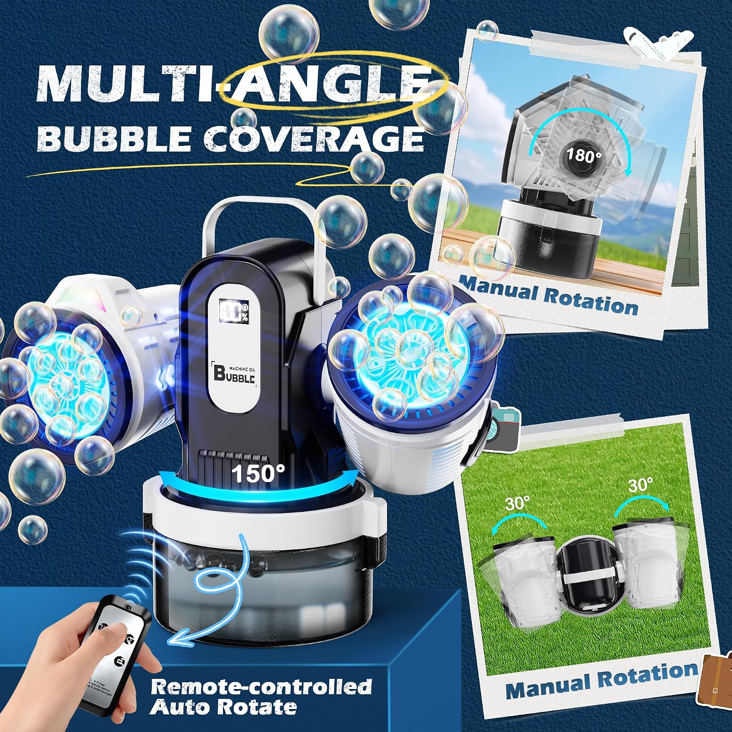 Dual-Engine Bubble Machine with Auto Rotation & RGB Lights & Remote Control,1800mA Type-C Rechargeable,700mL Tank,Bubble Maker for Kids, Party, Wedding, Backyard Outdoor Toy thumbnail