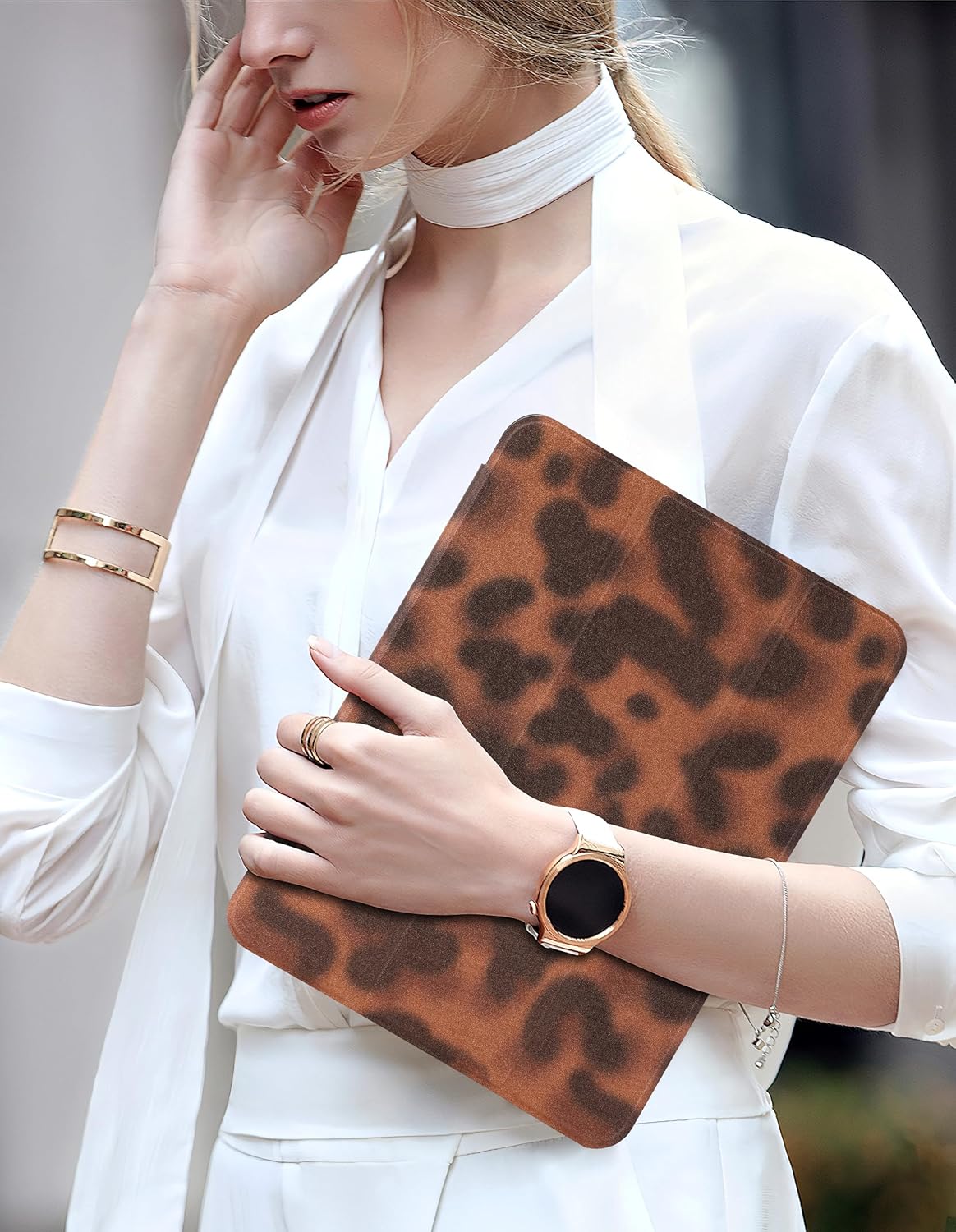 Compatible with iPad Air 11-Inch M3 (2025)/M2 (2024), iPad Air 5th/4th Generation 10.9-Inch Case, with Pencil Holder Tortoise Shell Aesthetic Design Soft TPU Trifold Stand Protective