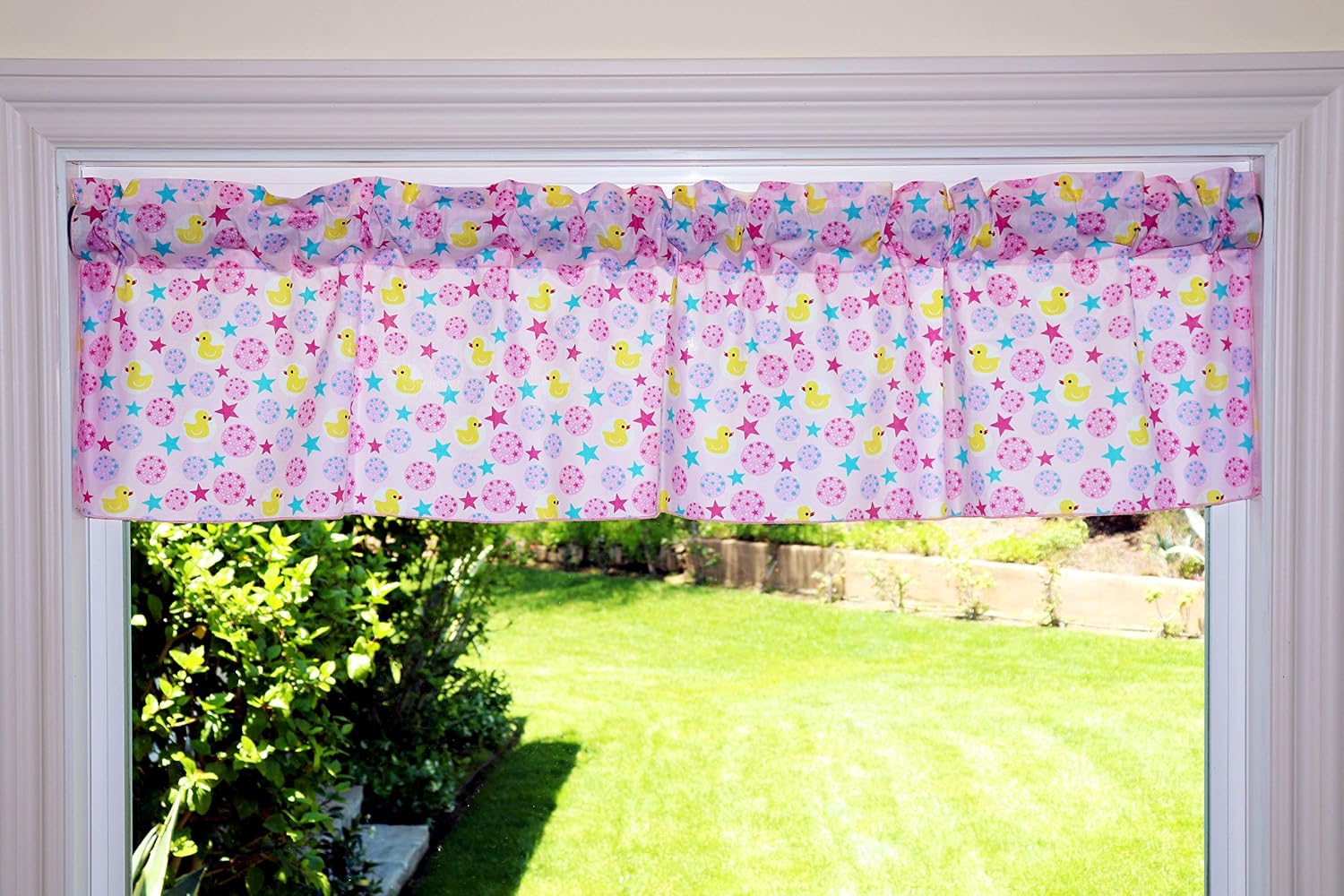 lovemyfabric Cotton Blend Cute Duck Star Pink Print Bedroom Kitchen Bathroom Curtain Valance Window Treatment/Window Decor (58" Wide) (32" Tall)