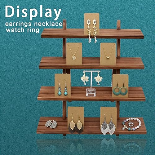 Miniatura 3 de Auroal 51 soportes de exhibición de aretes de madera de 4 niveles, aretes elevadores de exhibición al por menor, soporte de soporte para anillos,