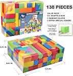 Pairez Toys Foam Blocks for Toddlers, 138 Pieces EVA Soft Stacking Building Blocks Set for Kids, Early Learning Construction Toys & Gifts for Kids, Boys & Girls 18+ Months (U2868)