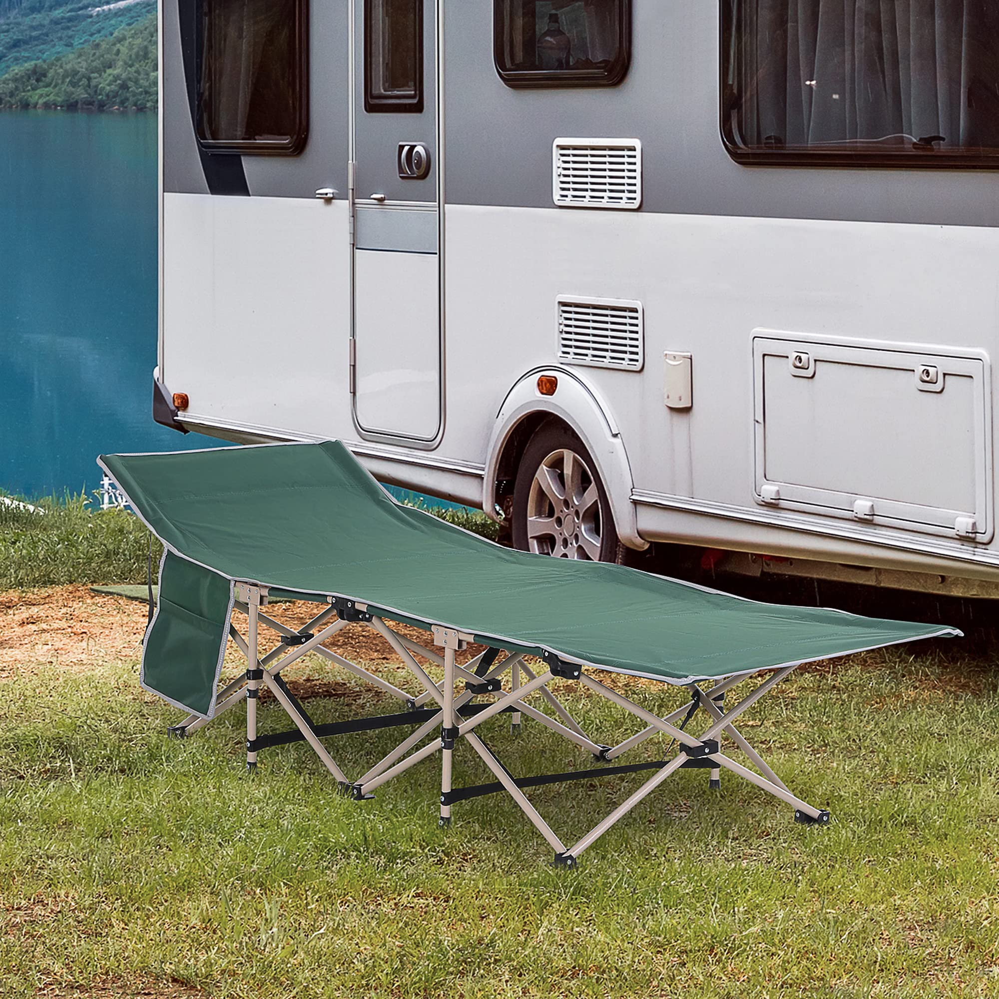 Outsunny Lit de Camping Pliable, lit de Camp pour Adultes, Cadre en Acier Sac de Transport Inclus Charge Max. 150 kg 190 x 68 x 52 cm