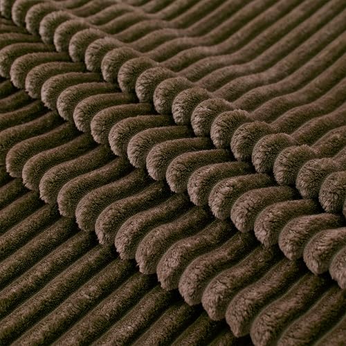 Vista 172 de Vessia Manta de franela de forro polar, 300GSM, acogedora manta a rayas verde salvia para sofá, cama y sofá, cálida y suave, acogedora manta