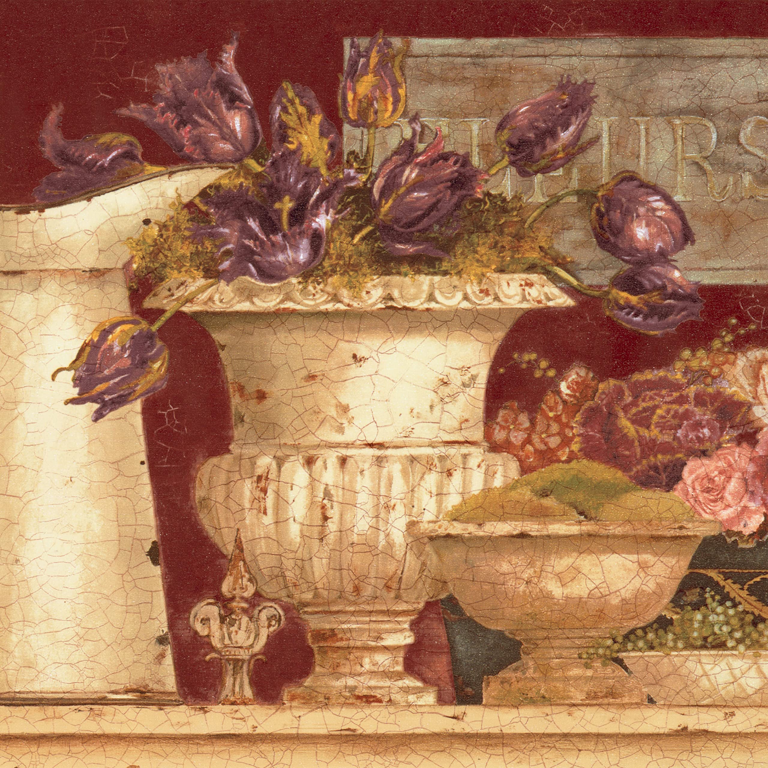 Bordure de papier peint fleurs pour habiller les murs du salon et de la salle à manger