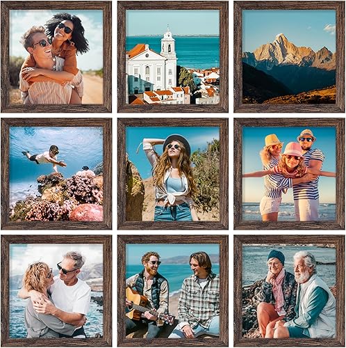 Vista 136 de Vittanly - Juego de 9 portarretratos, plexiglás resistente a rupturas, exhibe fotos de 12 x 12 pulgadas o, con paspartú, de 8 x 8 pulgadas, marcos