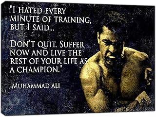artsprints MUHAMMAD ALI HIS TRANING QUOTE PRINT ON WOOD FRAMED CANVAS WALL ART 16’’ x 12’’ inch -38mm depth