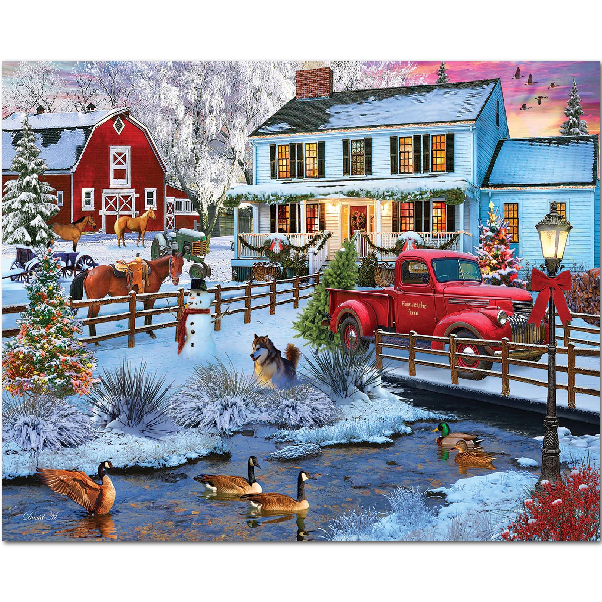 White Mountain Puzzles Christmas on The Farm, 1000 Piece Jigsaw Puzzle