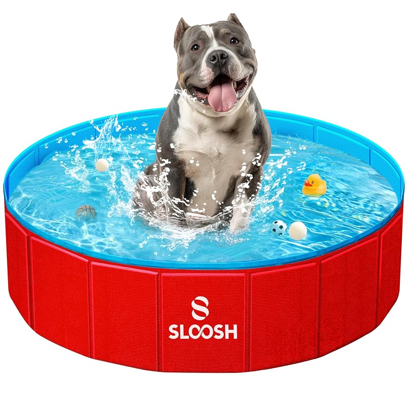 Piscina Dobrável para Cães Sloosh em PVC com Fundo Antiderrapante, Cor Red, 81,3 x 81,3 x 20,3 cm