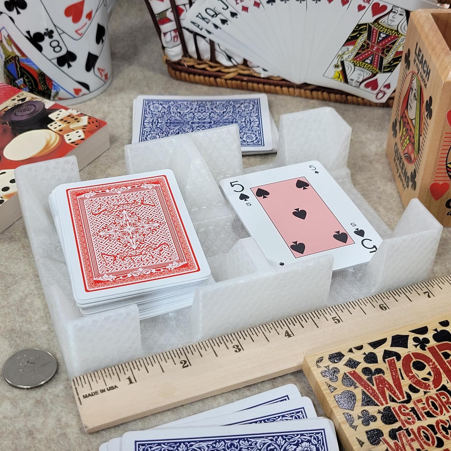 Deluxe Playing Card Tray, Non-Swivel, for Card Games Using 1-2 Decks of Cards Like American Canasta, Rummy, UNO and More - Made in USA (Crystal)