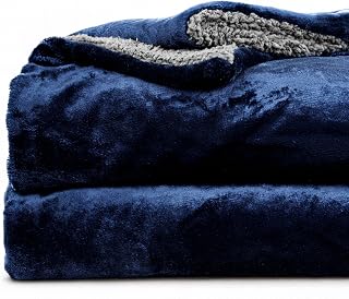 CHANDRAVATI Premium Polyester Micromink Summer Ac/Mild Winter/Heavy Winter Sherpa Blanket Super Soft Flannel Solid/Plain || 200 TC || (Navy Blue, Double)