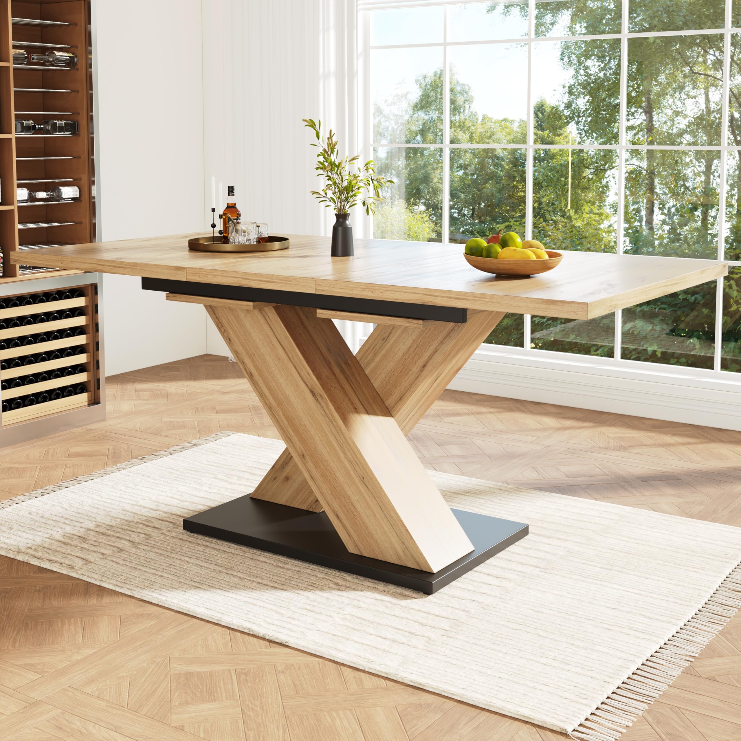 KAZZIO Tavolo da Pranzo Telescopico, Tavolo da Cucina, Tavolo Allungabile, con Ripiani Interni Allungabile Fino a 119-158,5 cm, Per Cucina e Soggiorno, Tavolo da Pranzo Color Legno