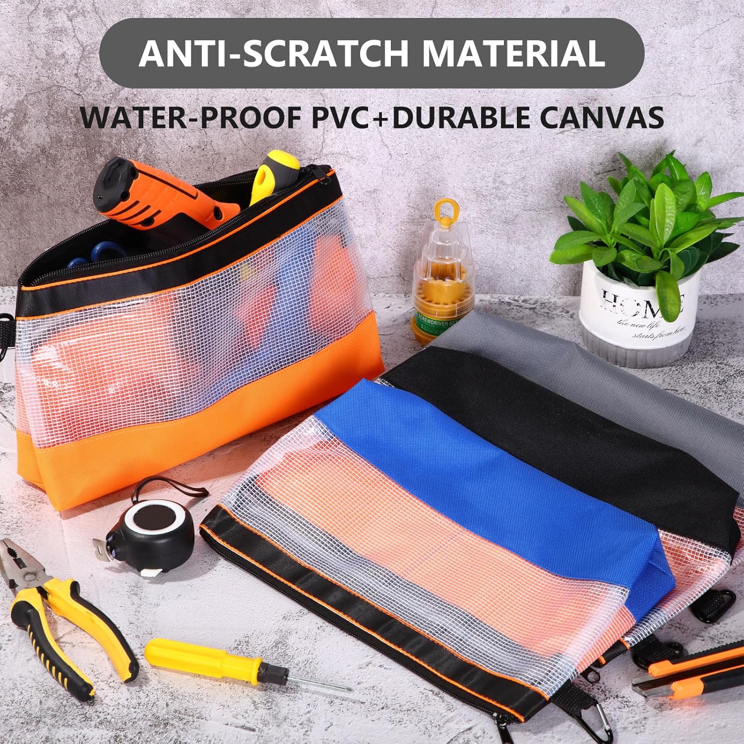 Paterr 16 Pcs Zipper Clear Tool Bag Bulk Small Tool Bag, Heavy Duty Clear Pouch, Multipurpose Waterproof Storage for Men Women Electrician, 4 Color(11.8 Inch)