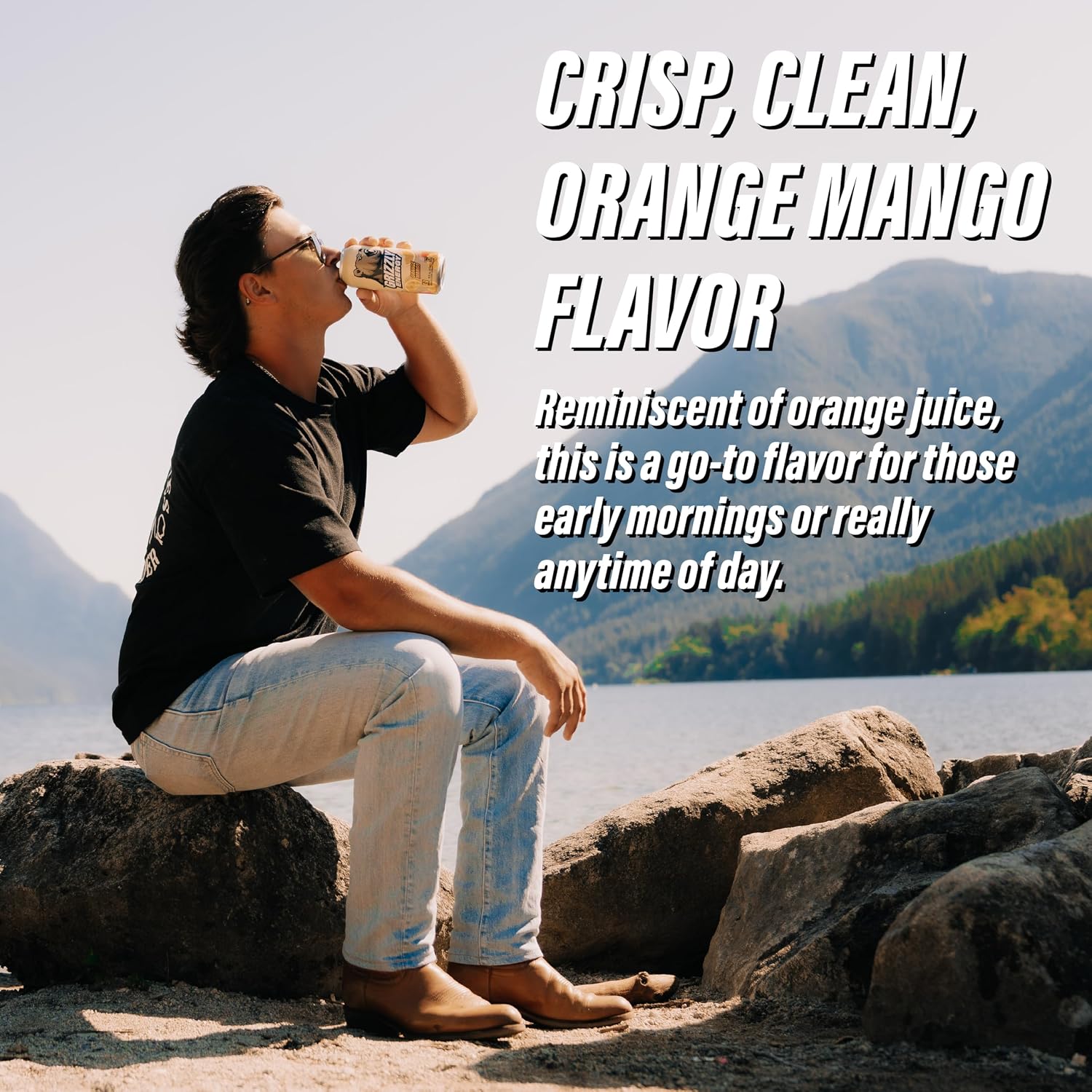 GRIZZLY Energy Drink Orange Mango Taurine B Vitamins & 160mg Caffeine - Energy Focus & Hydration Boost - 10 Calories, Zero Sugar - No Artificial Taste Colors or Flavors - 16 fl oz (12 Pack Cans)