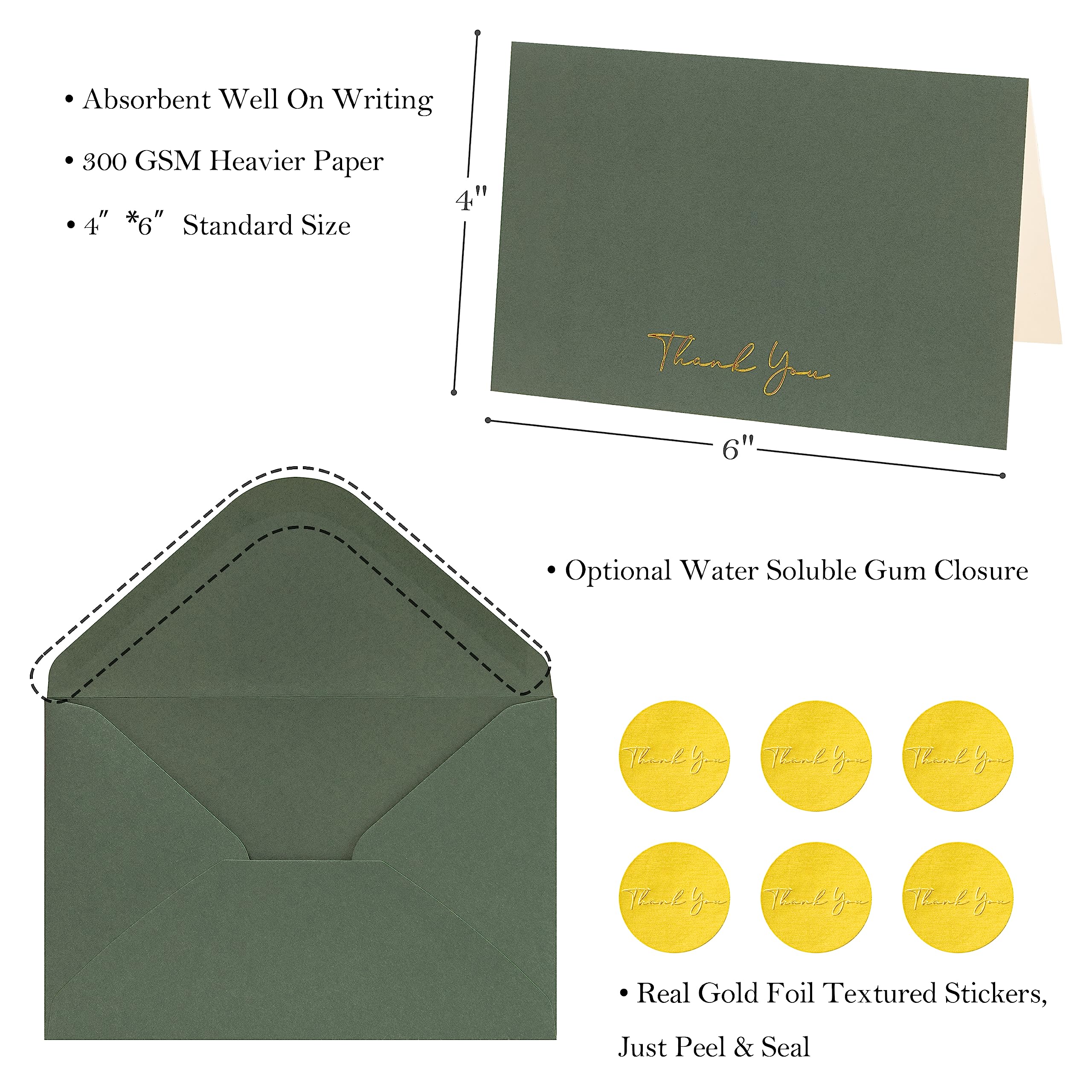 Crisky Green Thank You Cards With Envelopes & Stickers, 50 Pack Bridal Shower Graduation Thank You Cards Small Business, Wedding Baby Shower Birthday Funeral Notes Bulk - View #5