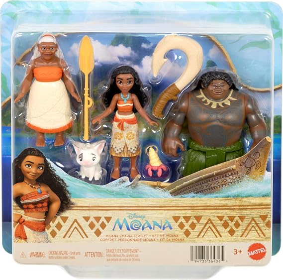 Mattel Disney Moana Small Doll 3-Pack with Moana, Maui the Demigod & Gramma Tala, Plus Pua the Pig, Crab Figure & 2 Accessories, Inspired by Movie