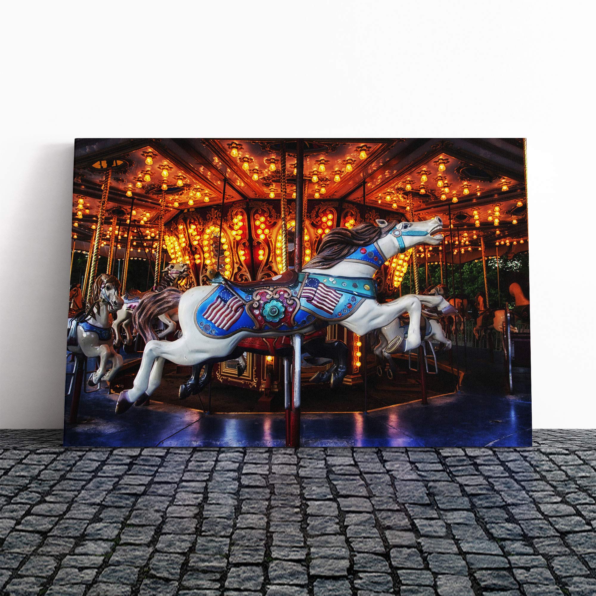 Carousel Fairground Horse (1) Canvas Print | Gallery Wrapped 30mm Frame Wall Art | 20x14 inches | Ready to Hang | Modern Animals Picture | Living Room Bedroom Lounge Office