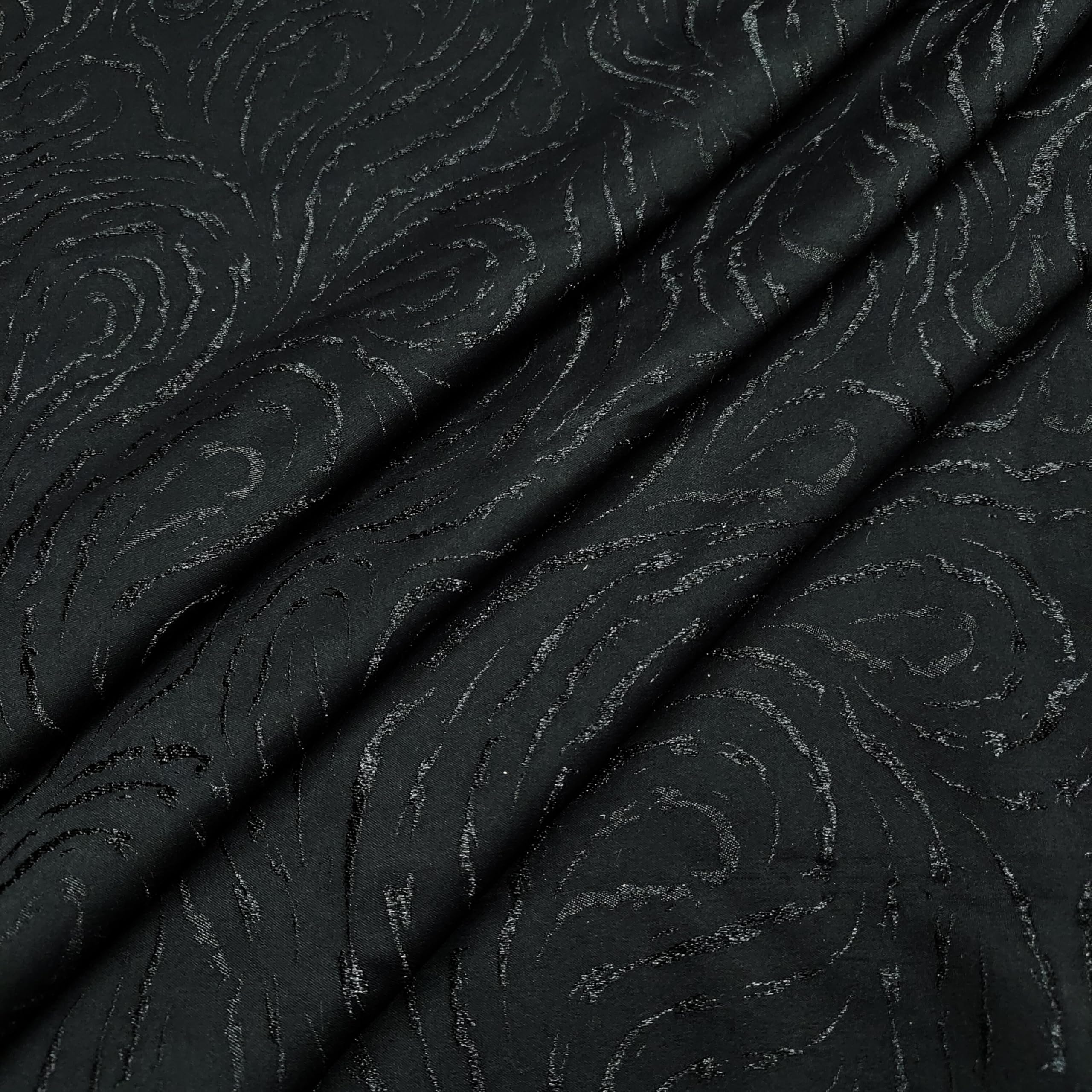 Premium Embossed Black Jacquard Fabric – Polyester, 2.5 Meter Length, 58" Width | Ethnic & Formal Wear Fabric 2
