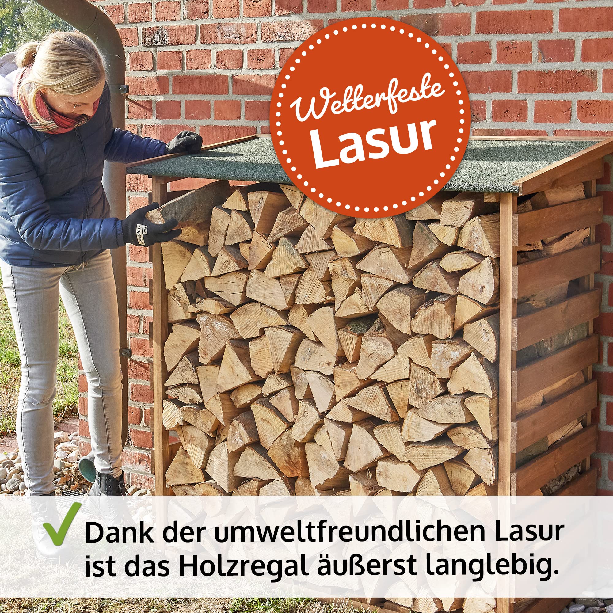 zooprinz Brennholzregal außen aus lasiertem Holz – Kaminholzregal | Holzunterstand für Kaminholz und Feuerholz – Holzstapelhilfe für draußen, Garten, Terrasse und Hauswand