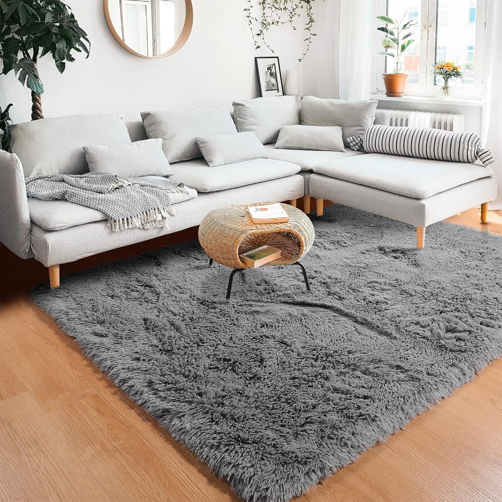 Tapis de salon antidérapant 190x300 cm gris foncé doux et facile à nettoyer