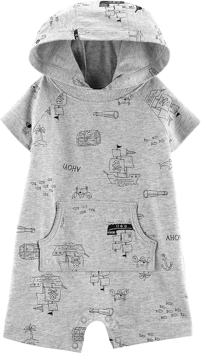Baby Boys Treasure Map Hooded Romper 3 Month Grey/Black