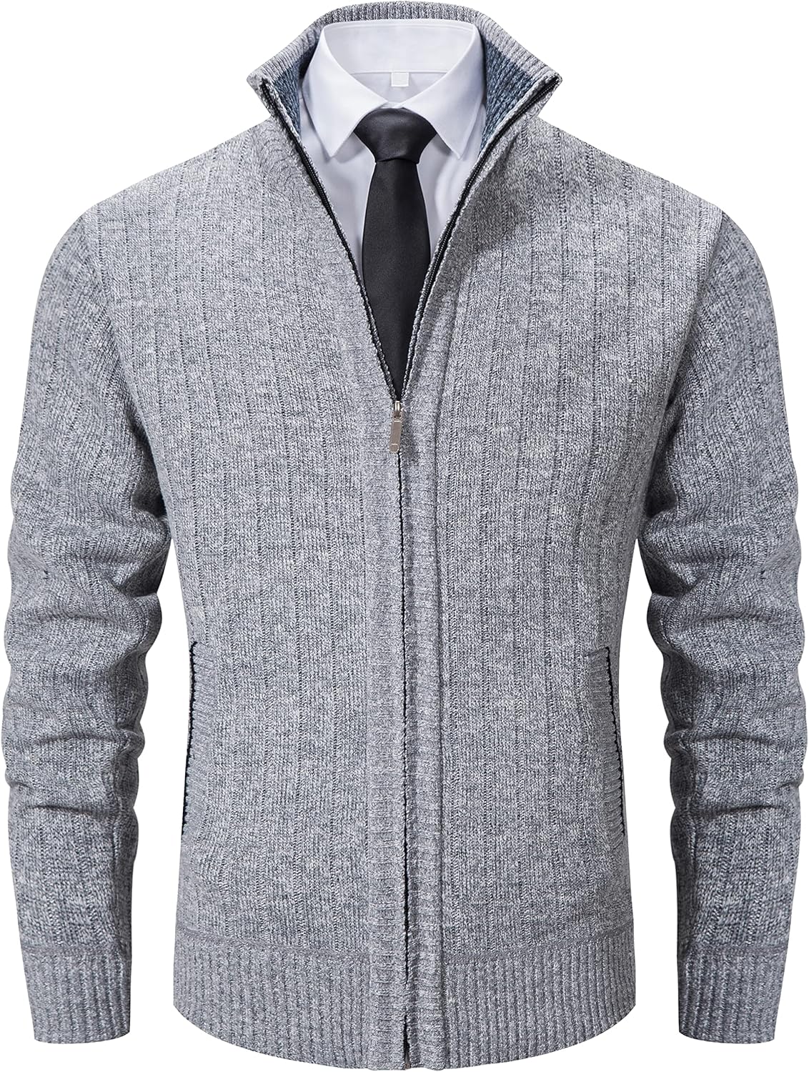 Vcansion Men's Slim Fit Full Zip Up Stand Collar Casual Knitted Sweaters Cardigan with Pockets