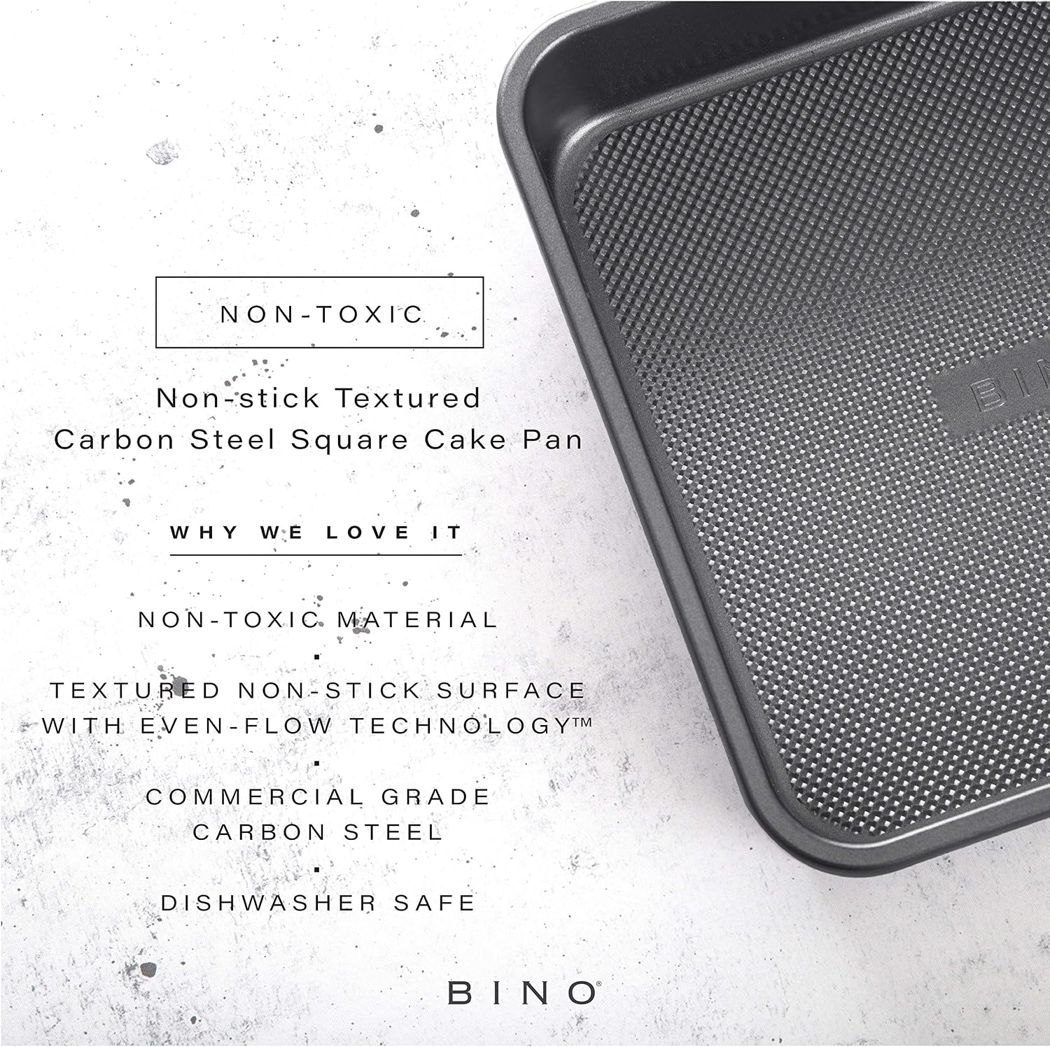 BINO Bakeware Nonstick Square Baking Pan, 9 Inch - Gunmetal | Premium Quality Textured Cake Pan with Even-Flow Technology | Dishwasher Safe | Non-Toxic