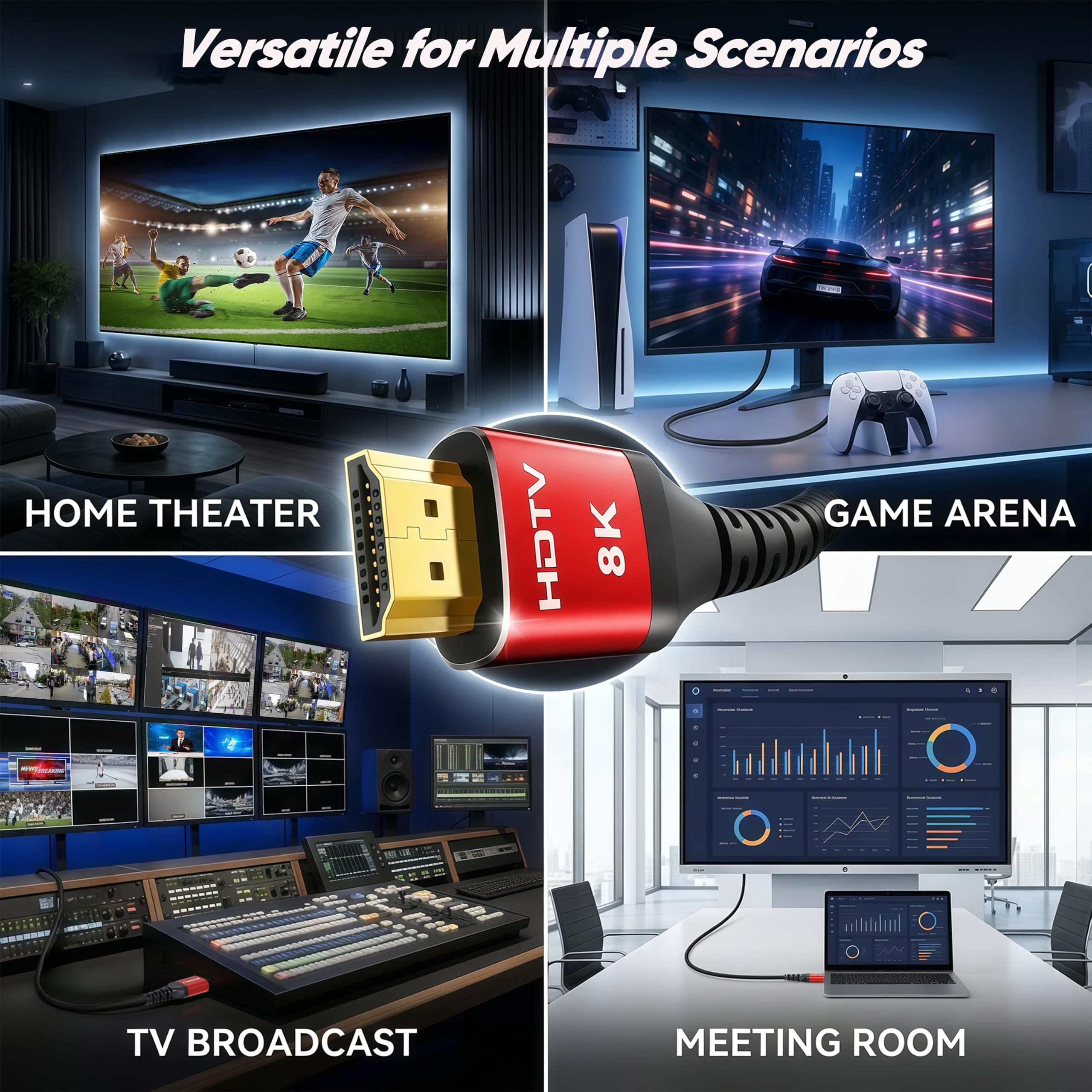 Cavo HDMI 2.1 da 8 K, 1,8 m, 48 Gbps, cavo HDMI 2.1 versatile, in alluminio rosso, supporta 4K a 120 Hz, 8K a 60 Hz, HDR10+, eARC, per TV, monitor, Roku, PS5/4/3, Xbox, proiettore