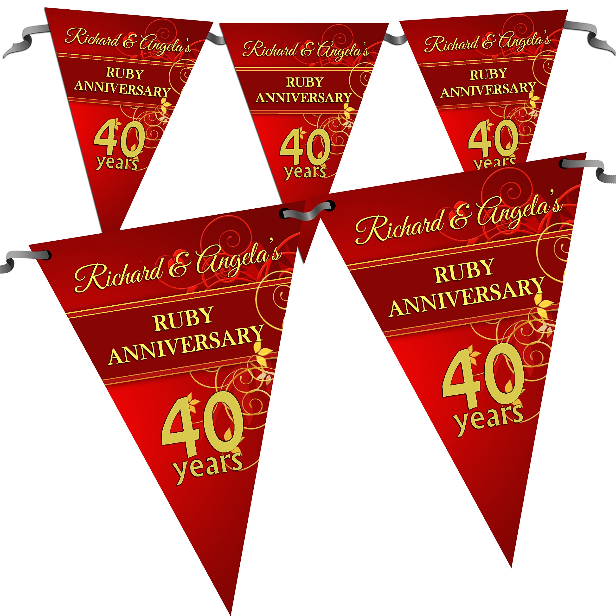 Personalised Ruby 40th Wedding Anniversary Flag Banner Bunting N9-10 Flags inc ribbon Hanging Decoration
