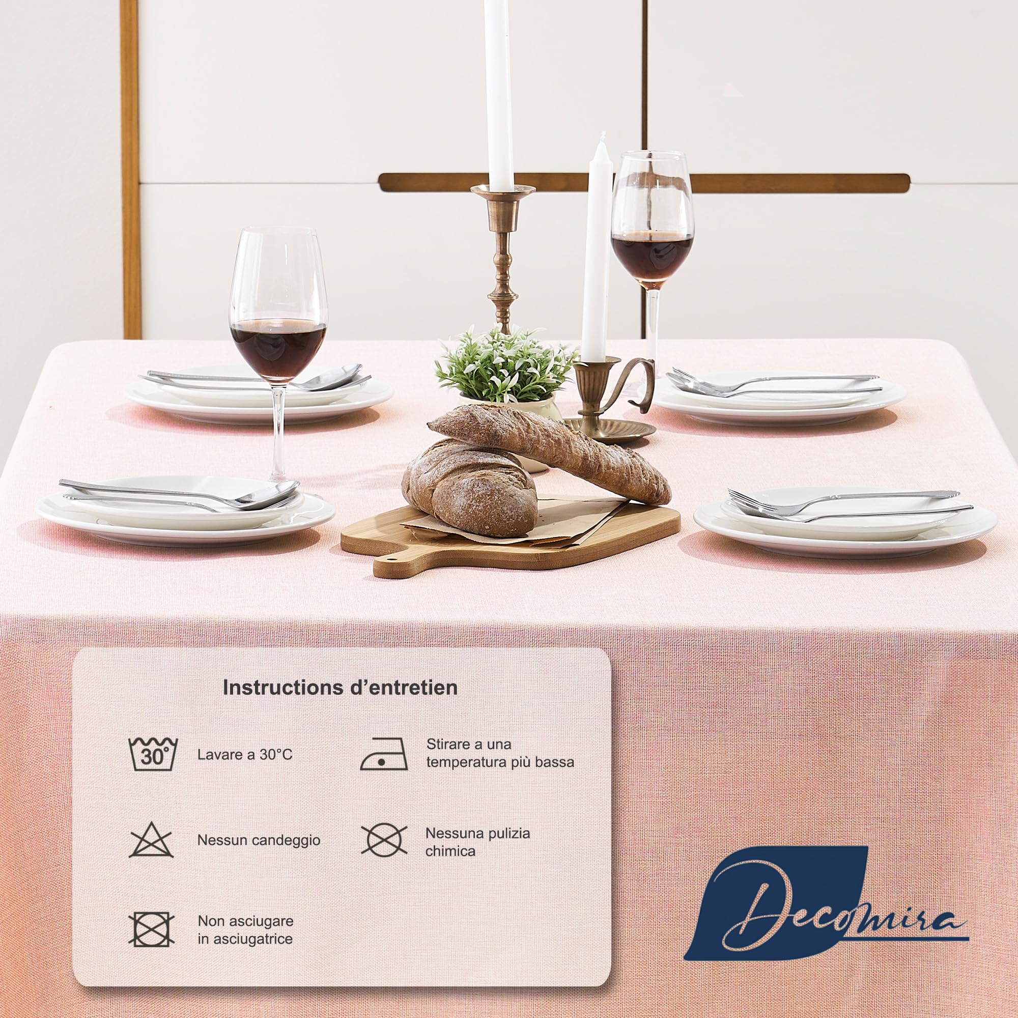 Decomira Tovaglia Antimacchia Rettangolare Effetto Lino - Facile da Lavare e Stirare - Come Tovaglia da Giardino o per Il Tavolo da Pranzo - Rosa - 150x300 cm