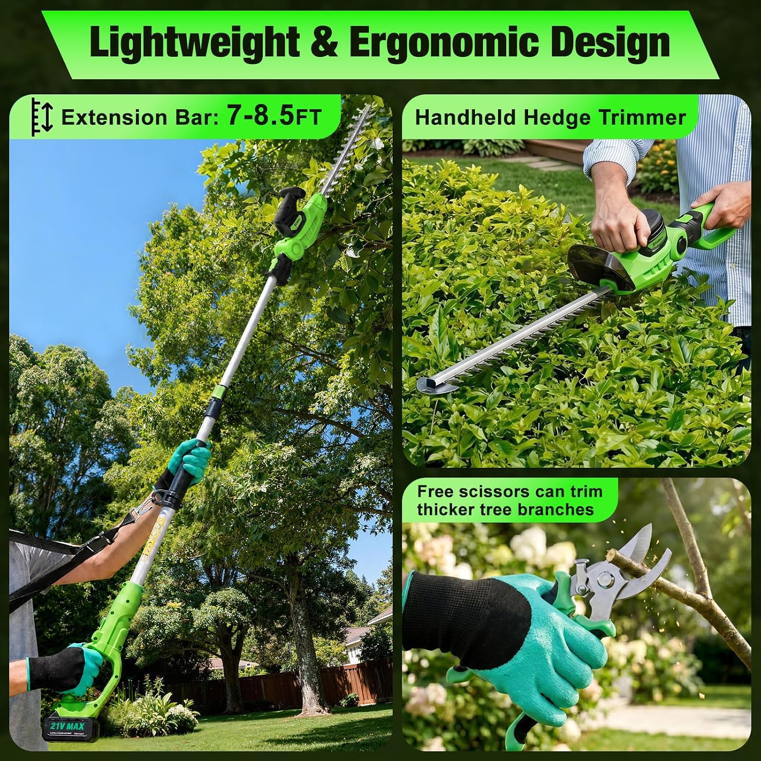 SOARFLY 2 in 1 Pole Hedge Trimmer Cordless & Handheld Hedge Trimmer photo 4