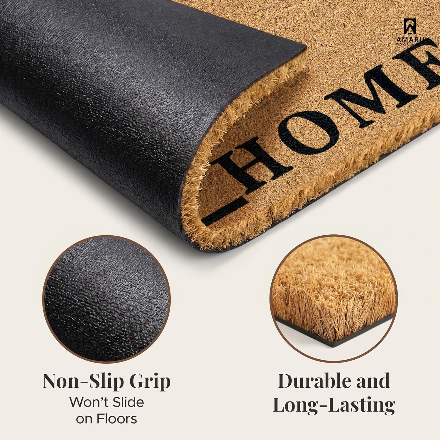 Natural Coir Door Mat, Minimal Shedding, Heavy Duty Non-Slip Welcome Mat for Front Door, Outside Entrance, Porch & Entryway (17x29, Home Classic)