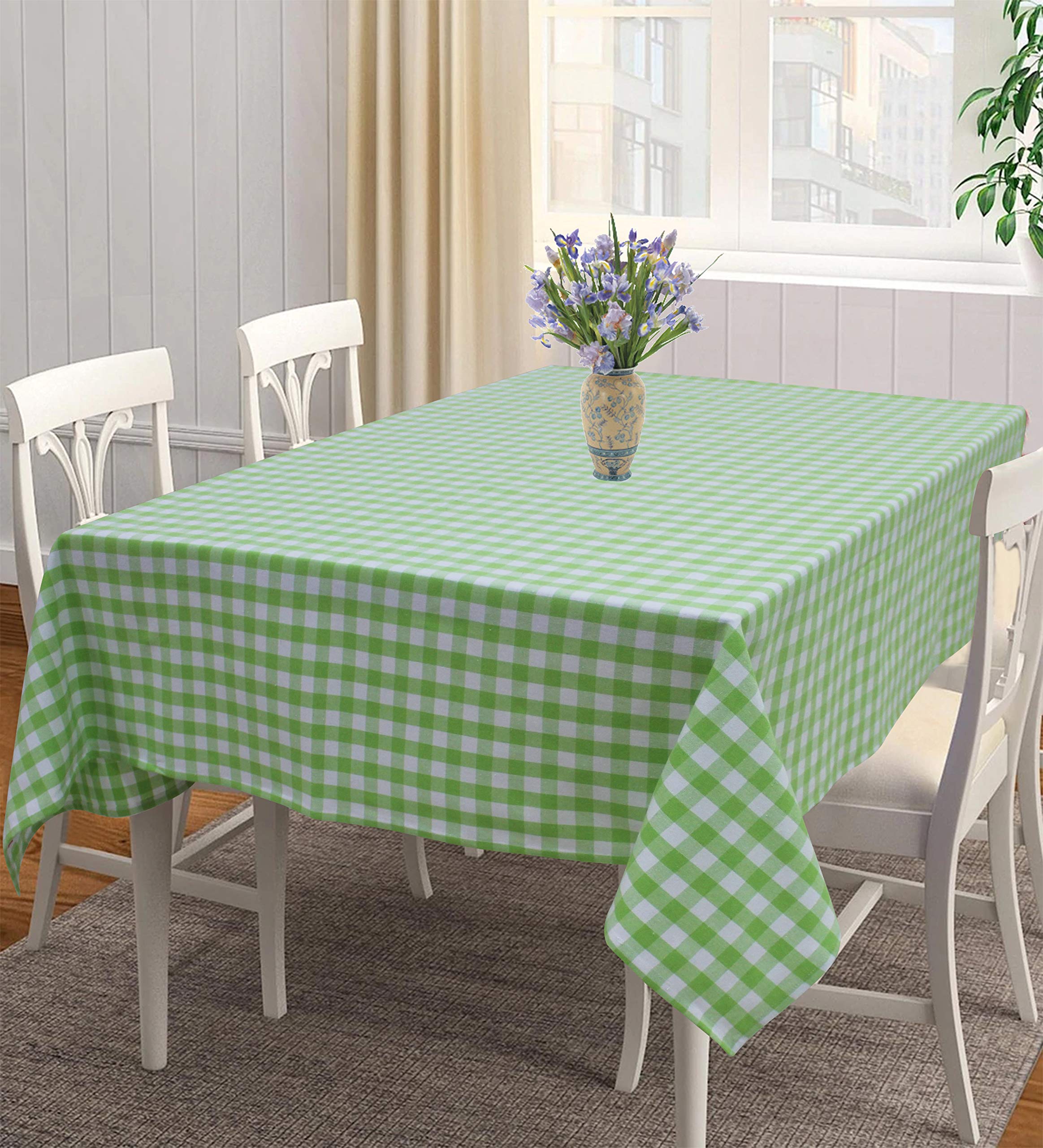 Airwill 100% Cotton Checkered Pattern 4 Seater Square Table Cover Sized, 56x56 inches (Green,White, Pack of 1)-picture-16