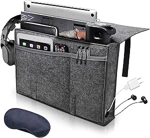 W Design Bedside Caddy, Bed Caddy for College Dorm Room, Bedside Organizer with 2 Heavy Duty Straps Fits Bunk Bed, Bedframe, Sofa, Bedside Pocket for Hospital Bed, Easy DIY Installation.