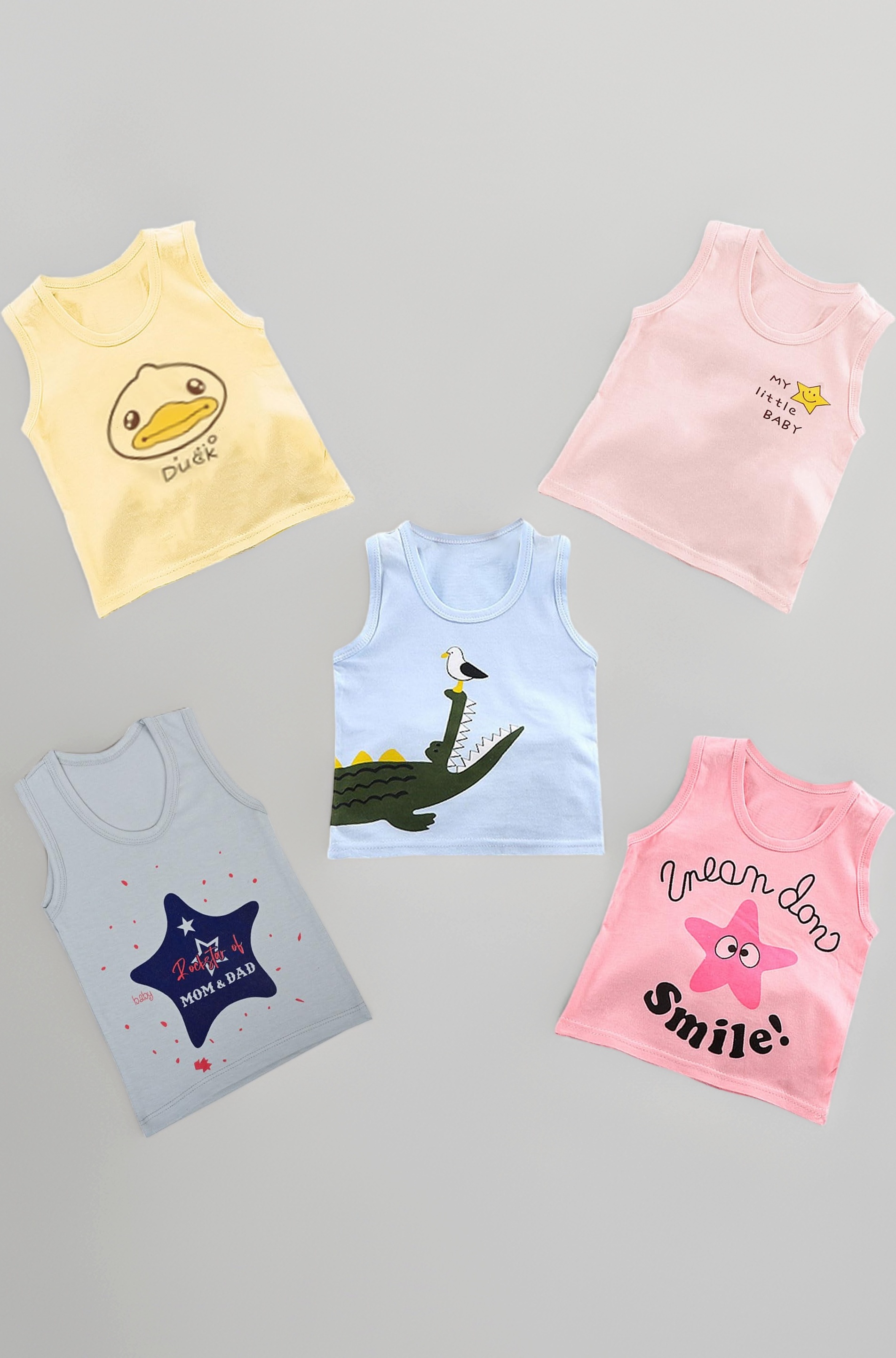 100% Cotton Unisex Sleeveless Kids Baniyan (Pack of 5) | Vests for Kids | Baby Vests | Sando | Upto 4 Years Boys & Girls | Summer Wear Banyan