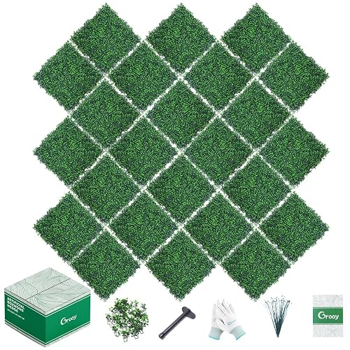 Grooy 24PCS Boxwood Panels, 10"x10" Grass Wall, Grass Backdrop Privacy