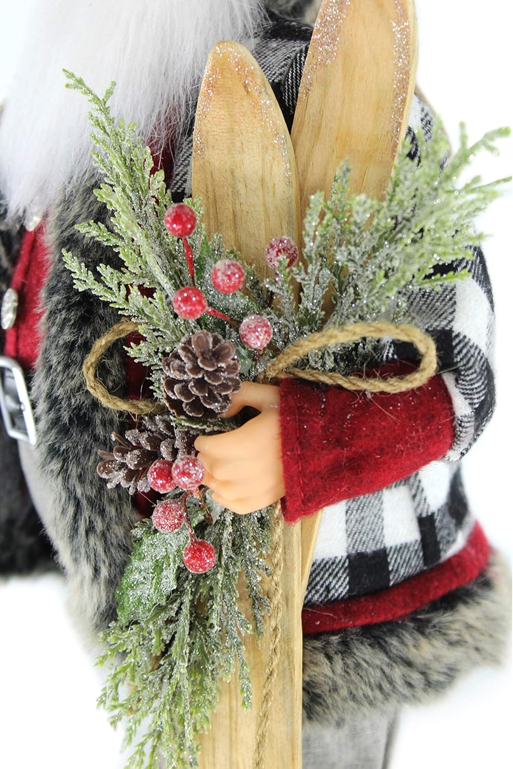 Windy Hill Collection 16" Inch Standing Skier Black & White Checkered Santa Claus Christmas Figurine Figure Decoration 169260