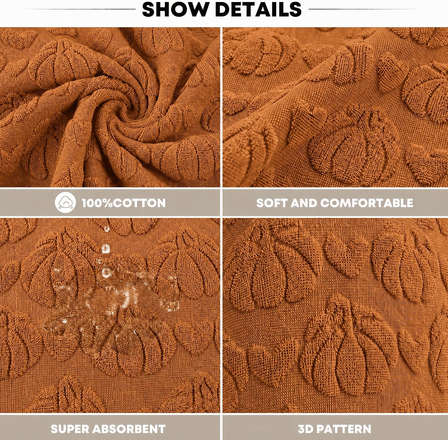 Artoid Mode 1 Pc Caramel 3D Heart Pumpkin Jacquard Fall Hand Towels for Bathroom, 100% Cotton Soft Absorbent Bathroom Decor Towels, 13.7 x 29.5 Inch