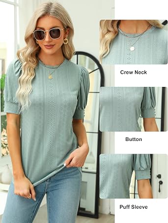 BMJL Womens Dressy Casual Blouses Business Tops Short Sleeve Shirts Work Tops Cute Puff Sleeve Blouses
