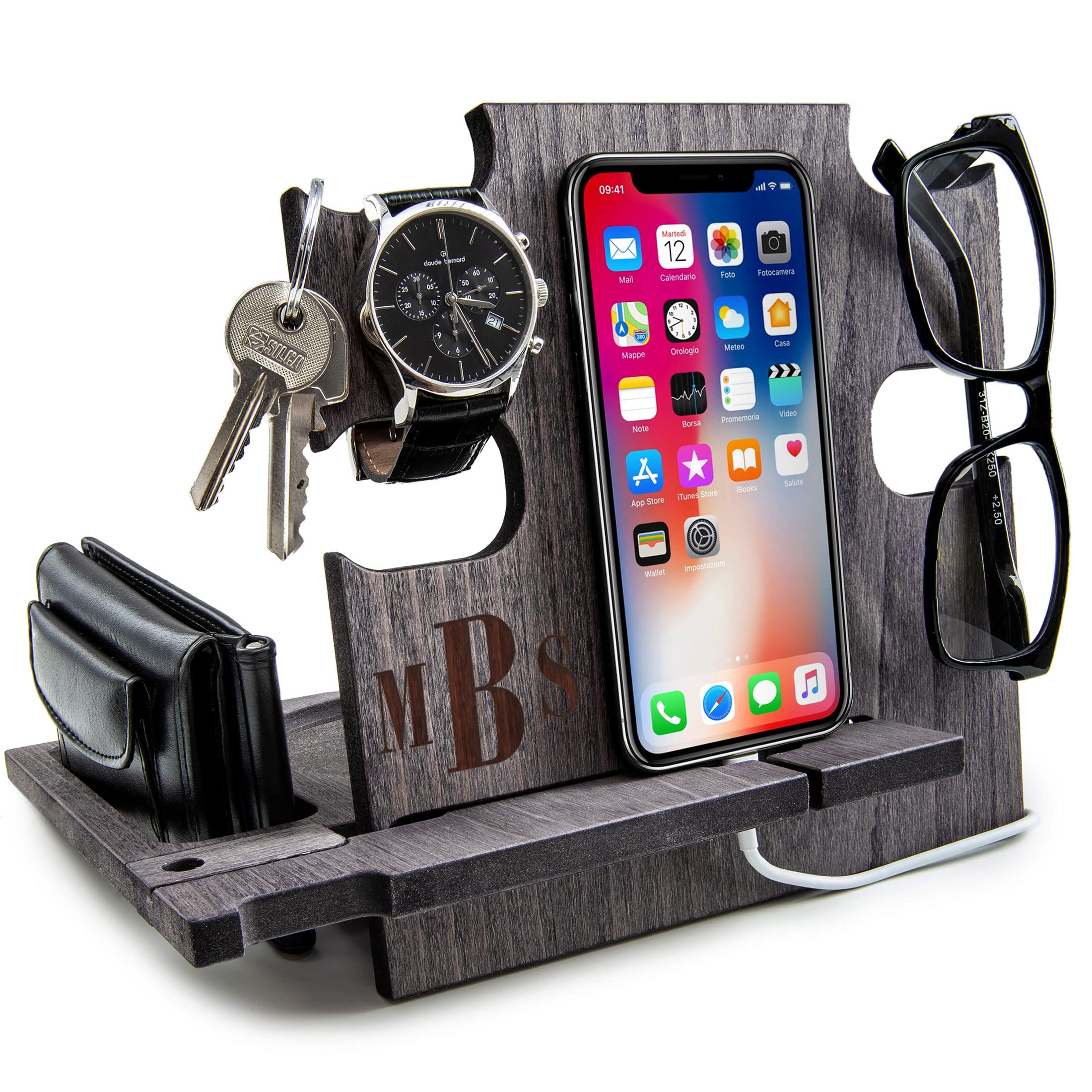 Monograms Nightstand Organizer Gifts Him (SLATE GRAY)