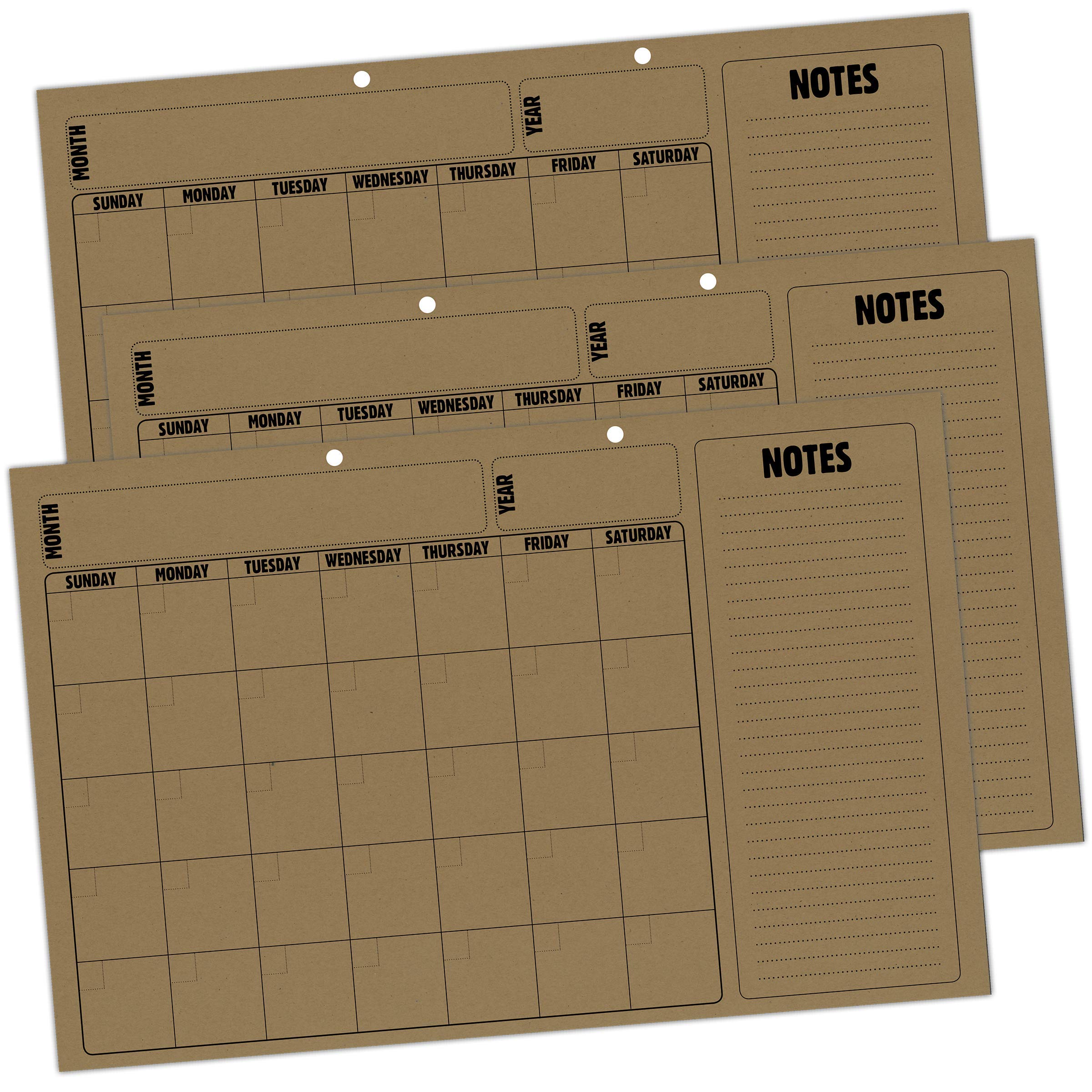 Rustic Kraft Paper Desk Wall Blotter Calendar • Large 11x17 Planning Pad with Tear Off Sheets • July 2019 - December 2020 • Holes for Wall Hanging • (Undated)