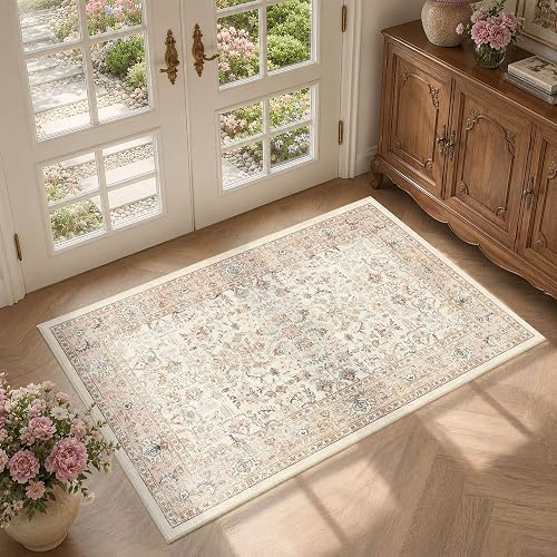 DUIDY 2x3 Distressed Pink Washable Door Mat