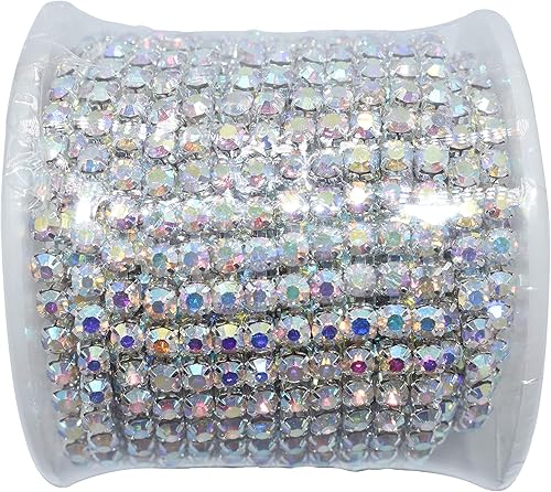 Miniatura 11 de KAOYOO - Cadena con cuentas de diamantes de imitación, 9 metros (10 yardas) para manualidades, joyas y decoración de bodas. Plata con cuentas