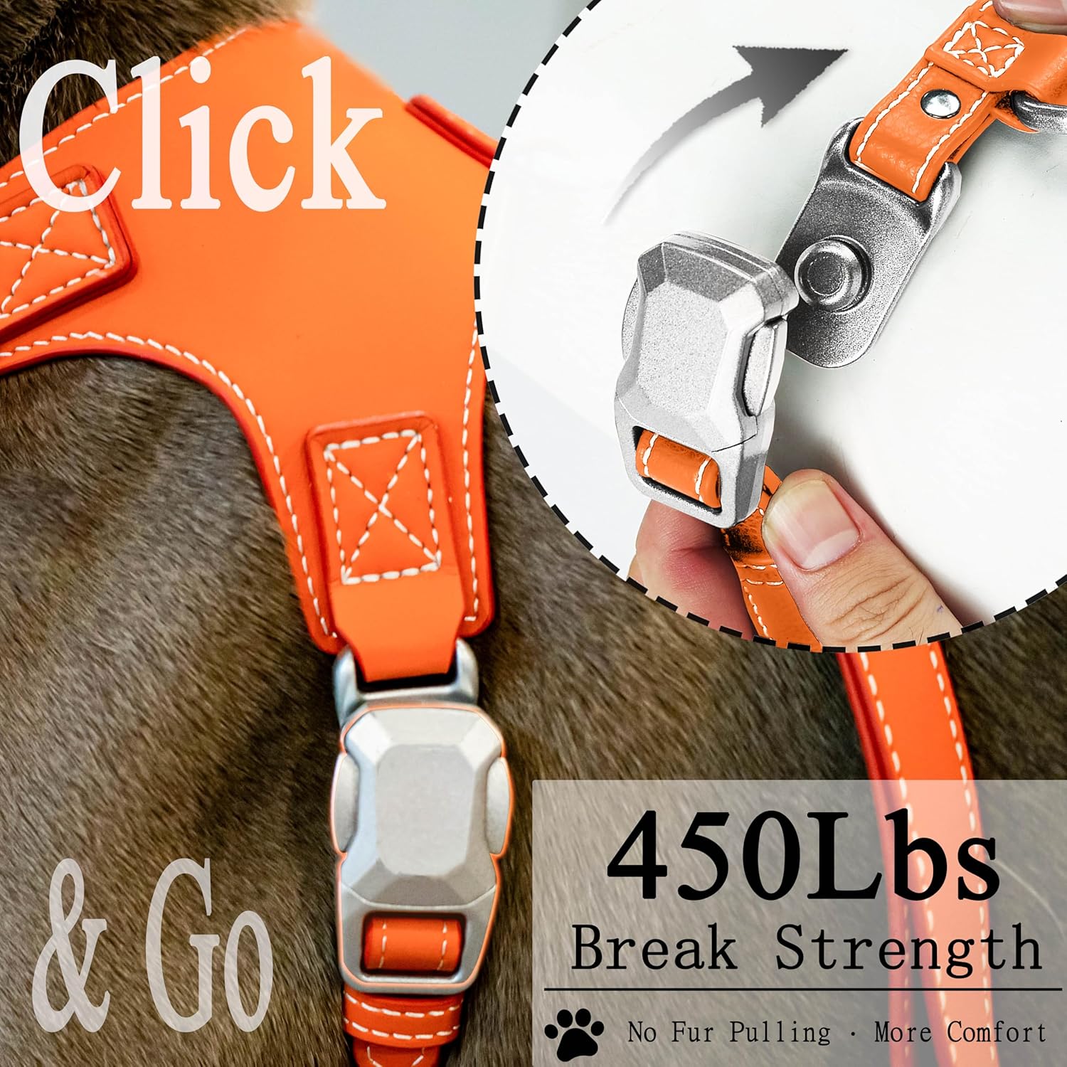Magnetic Buckle Dog Leather Harness with 4 FT Leash | Anti-Wrinkle & Anti-Bite Leather | Ultra-Soft & Skin-Friendly | 450LB Escape-Proof Magease - Easy On/Off (Black, Large)