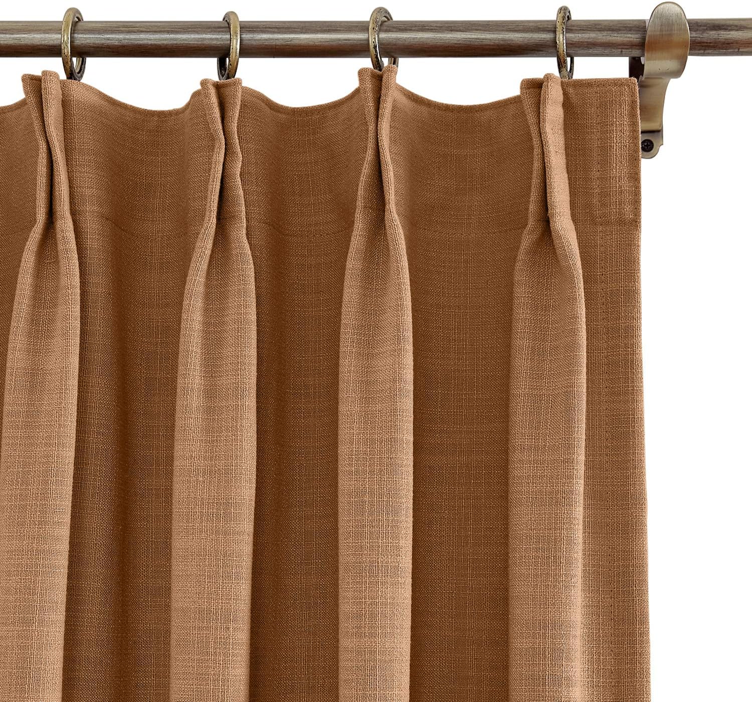 Macochico 52 W x 96 L Blackout Faux Linen Curtains Blackout Room Drapery Panel with Pinch Pleated for Bedroom Classrooms Sliding Glass Door,Orange Copper (1 Panel)