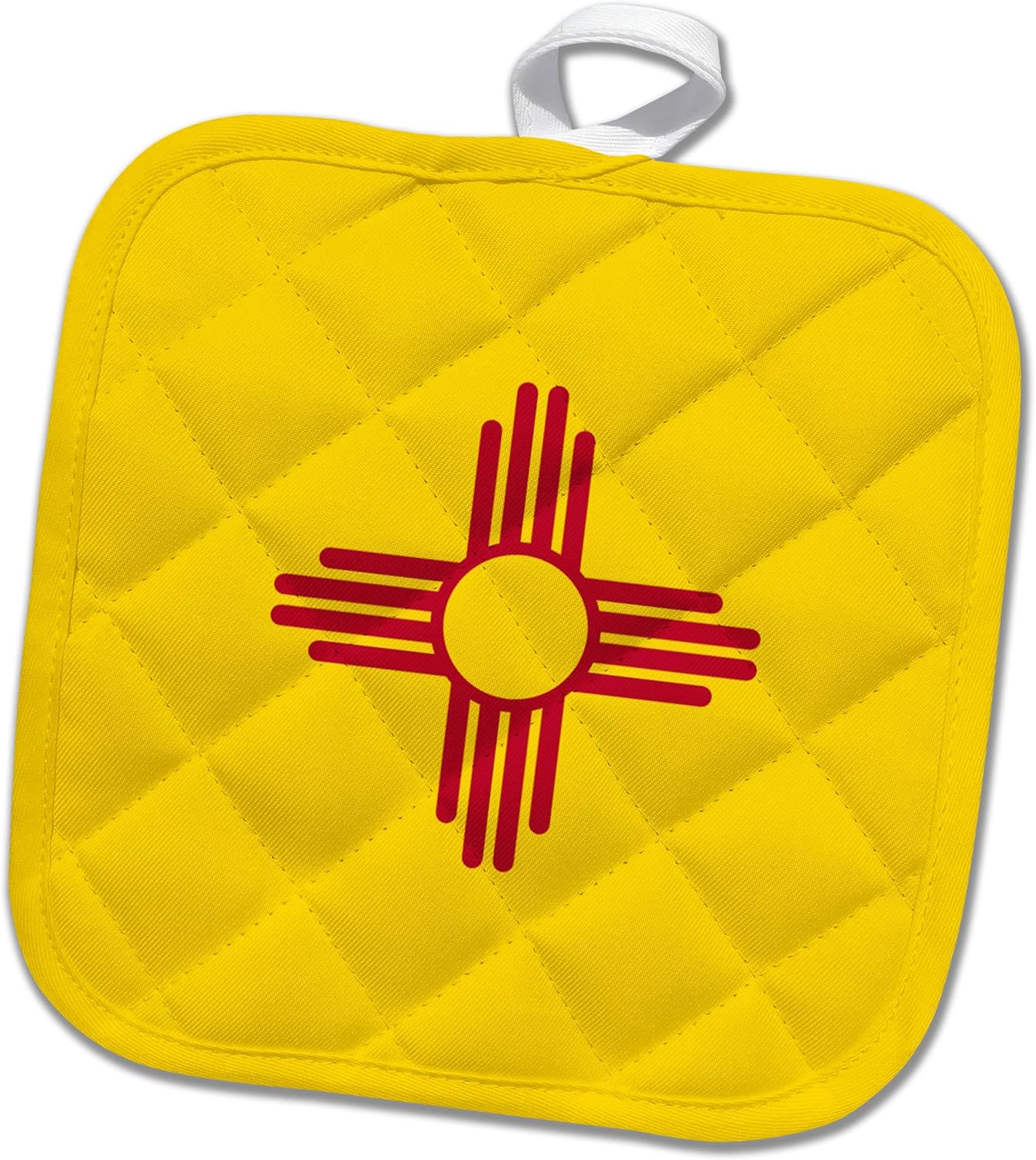 3D Rose Flag of New Mexico-Us American United State of America USA-Red Sun Symbol of The Zia On Yellow Pot Holder, 8 x 8, Multiple Color