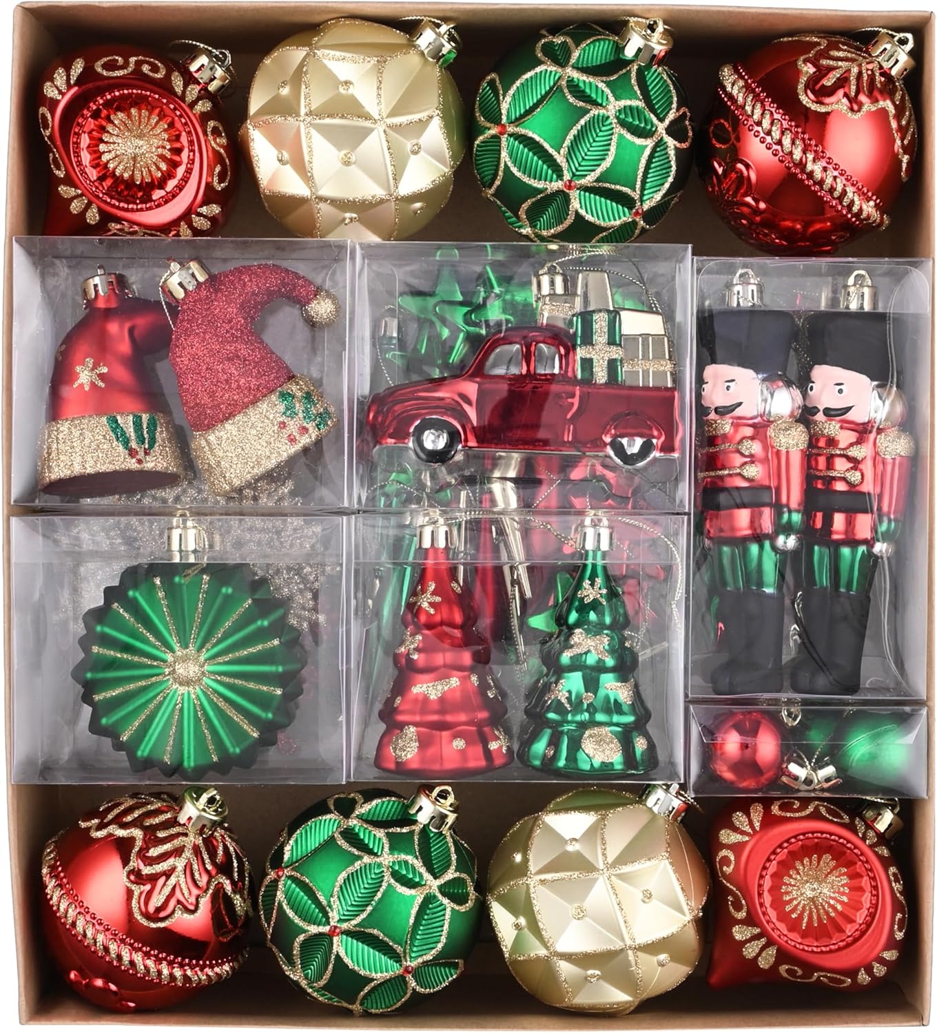 Valery Madelyn Christmas Tree Decorations Set, 80ct Red Green and Gold Shatterproof Christmas Ball Ornaments Bulk, Traditional Country Hanging Ornaments for Christmas Trees Xmas Holiday Decor