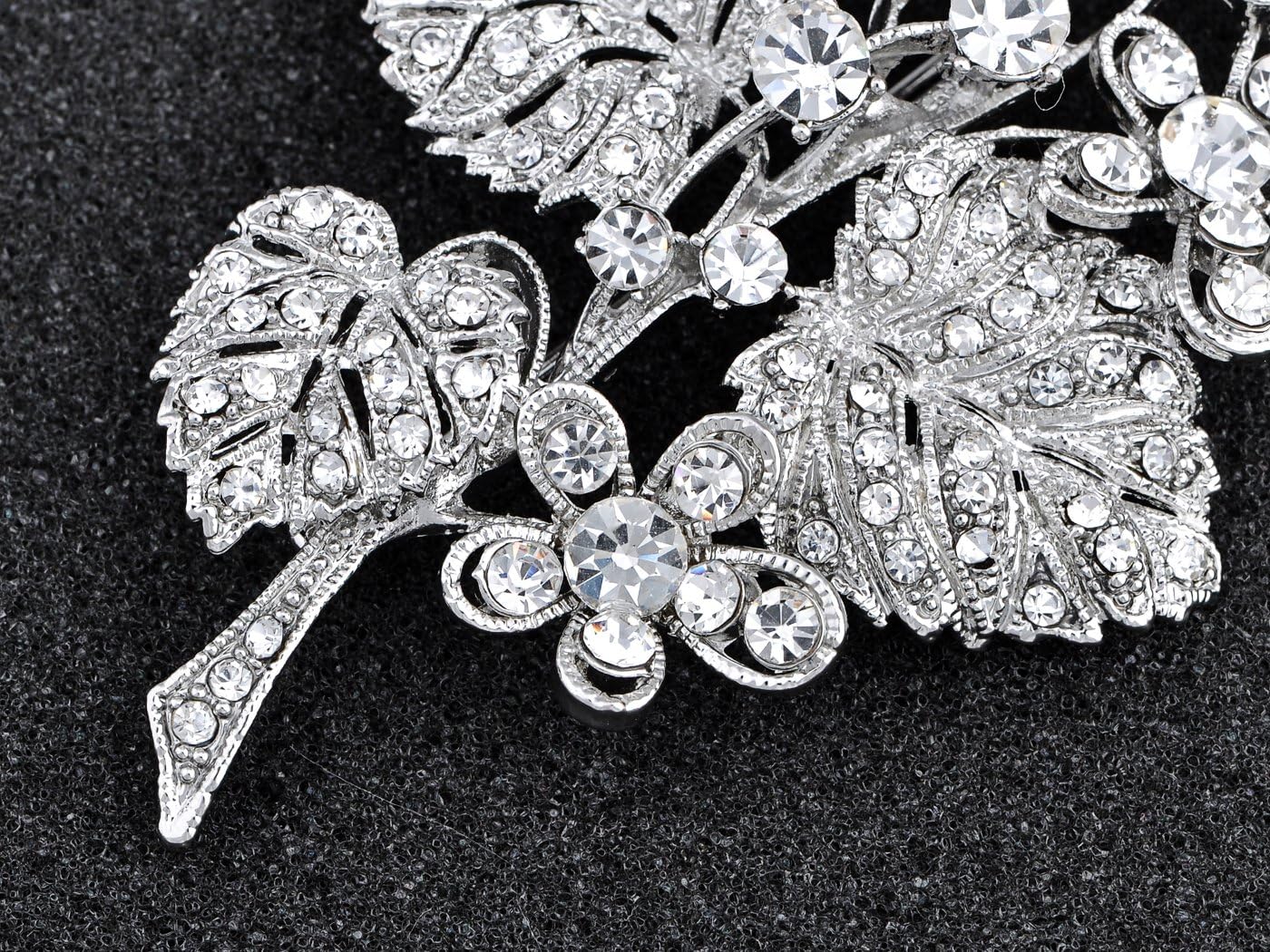 Alilang Silvery Tone Sparkly Clear Crystal Rhinestones Flower Floral Leaves Bouquet Brooch Pin