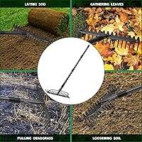 Vista 6 de Rastrillo de arco de 63 pulgadas, rastrillo de cabeza de metal de 17 dientes con mango de acero inoxidable, rastrillo de jardín resistente