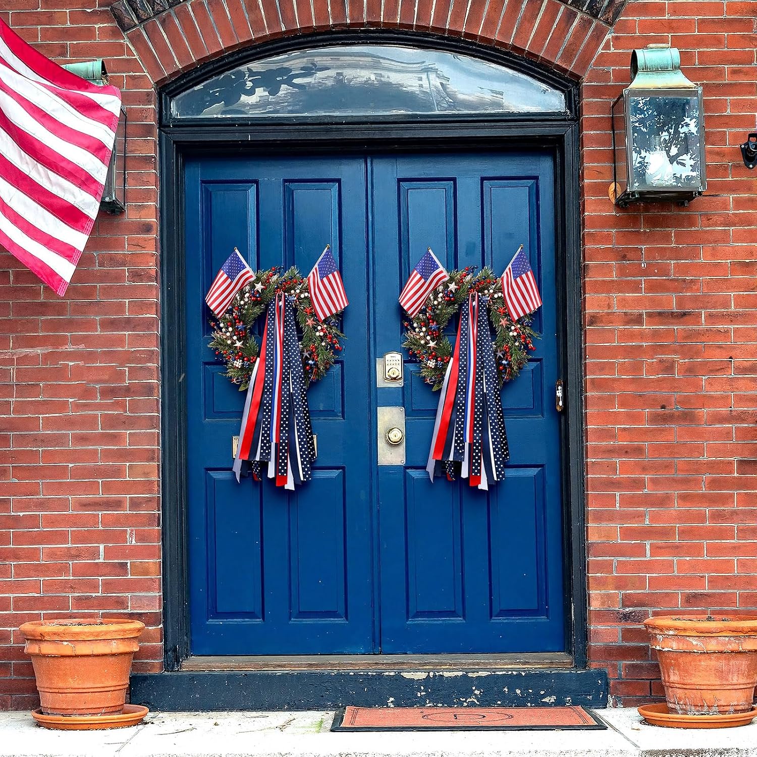 47.2" Patriotic Wreath Sash with American Flags for Front Door Red Blue White Gift Wall Hanging Decorations 4th of July Star Wreath Sash Ribbons Bundle for Patriotic Indoor Outdoor Decor
